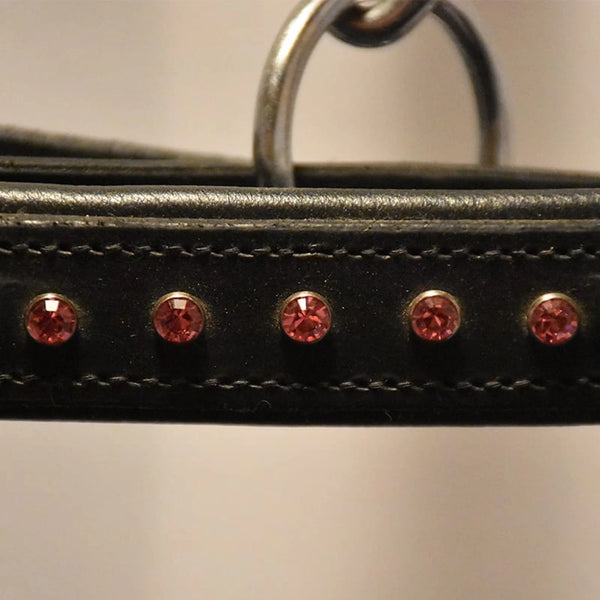 Hilbar Padded Leather Halter - Black with Pink Diamonds