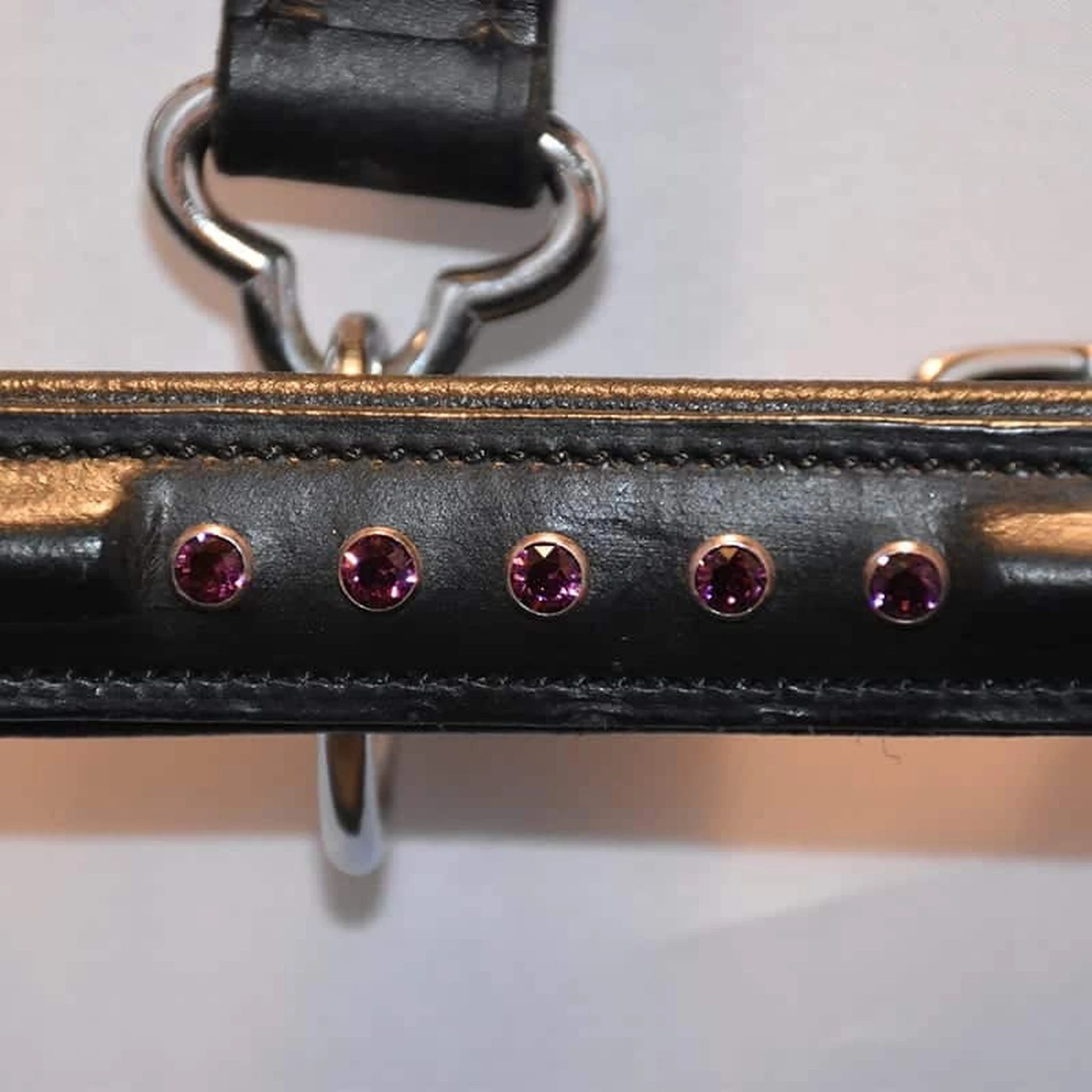 Hilbar Padded Leather Halter - Black with Purple Diamonds product photo