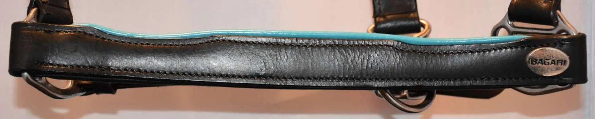 Hilbar Padded Leather Halter - Black with Turquoise Piping product photo