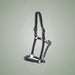 Hilbar Padded Leather Halter - Black with Black Diamonds on One-Eyed Equine branded background
