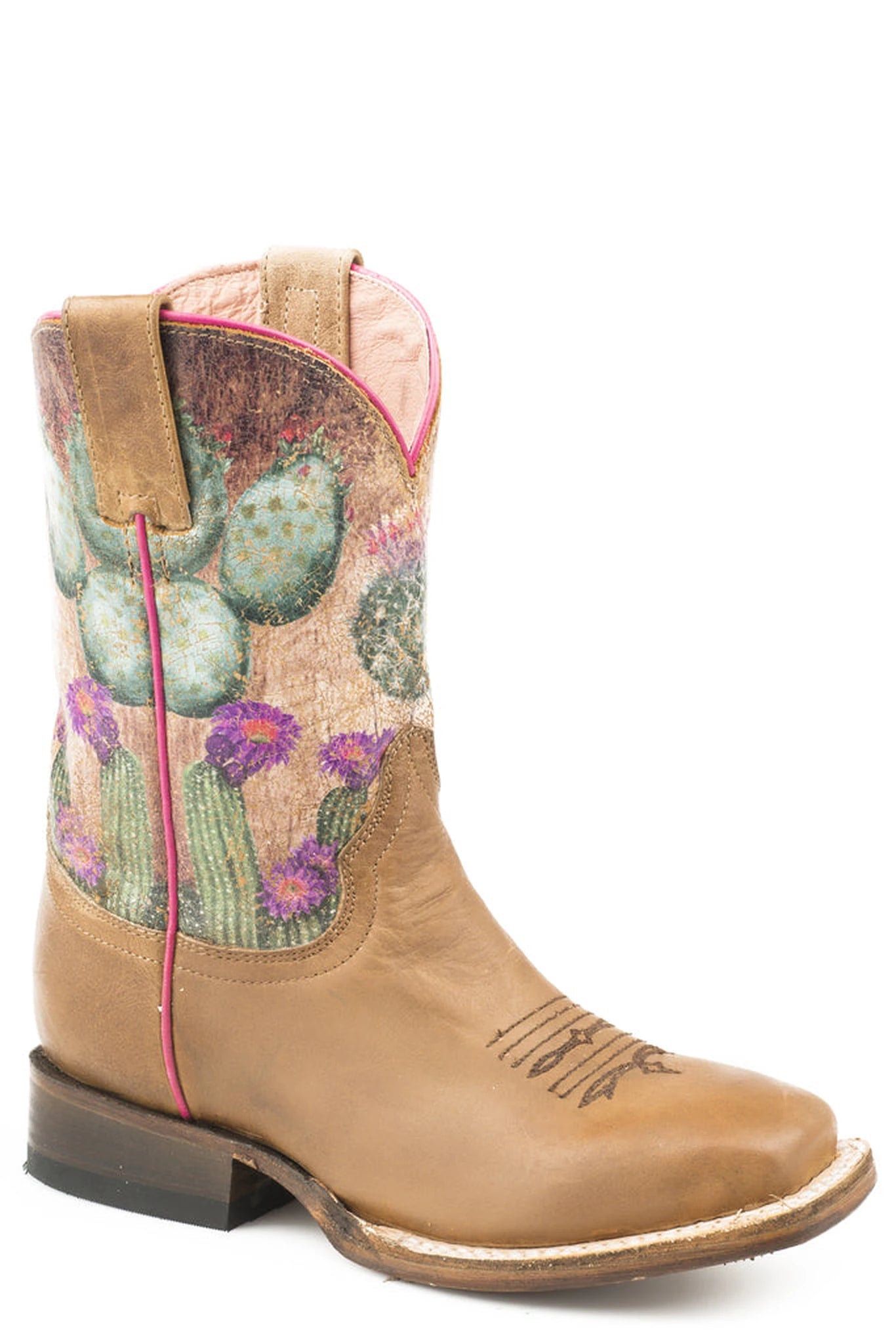 Roper Little Kids Burnish Brown Leather Vamp Boots - Tan