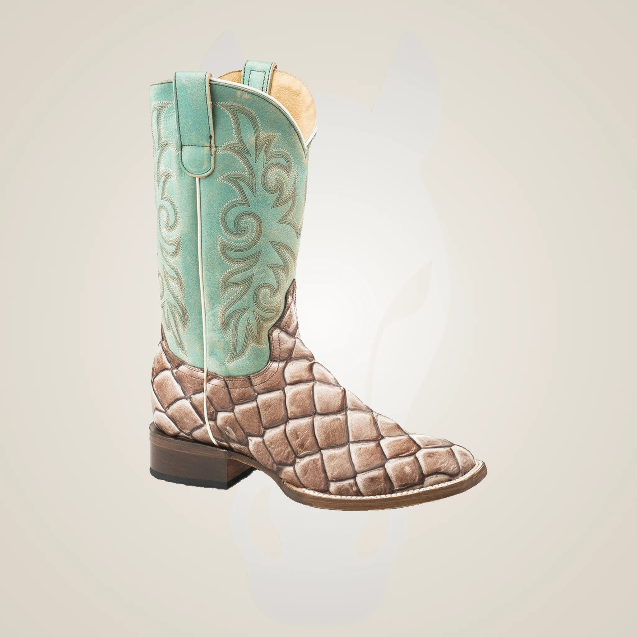Roper Womens Tan Embossed Pirarucu Vamp Boots - Tan