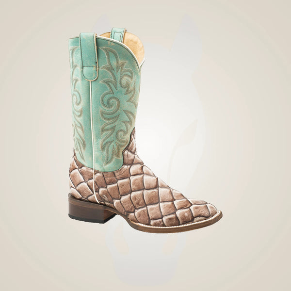 Roper Womens Tan Embossed Pirarucu Vamp Boots