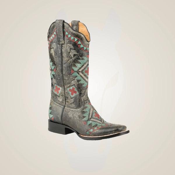 Roper Womens Waxy Black Leather Vamp & Shaft Boots