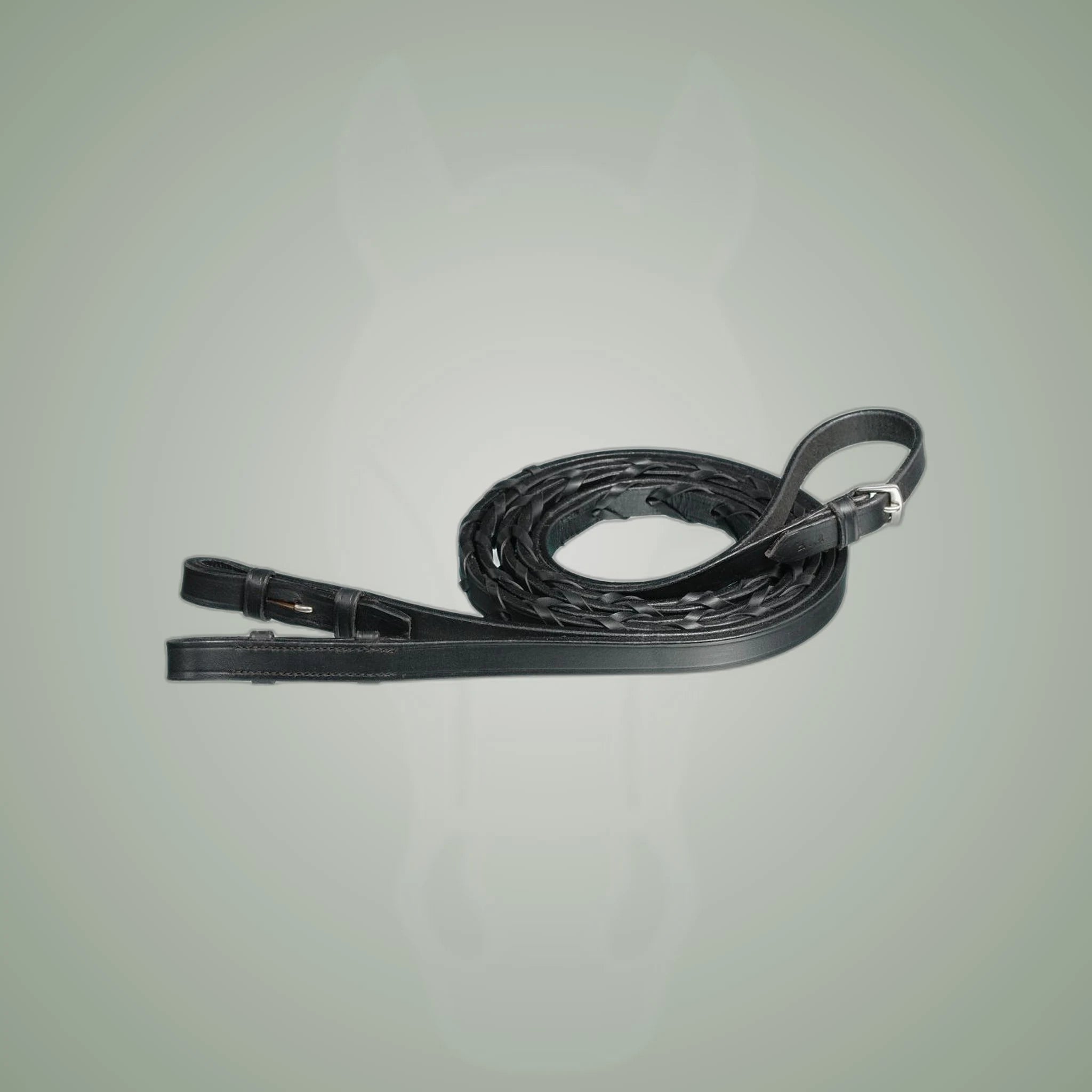 Tough1 Extra Long Laced Reins on One-Eyed Equine branded background