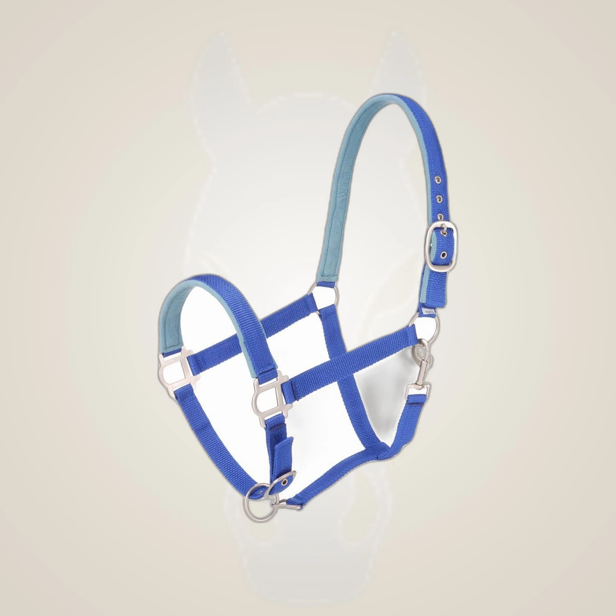 Tough1 Padded Halter with Satin Hardware on One-Eyed Equine branded background