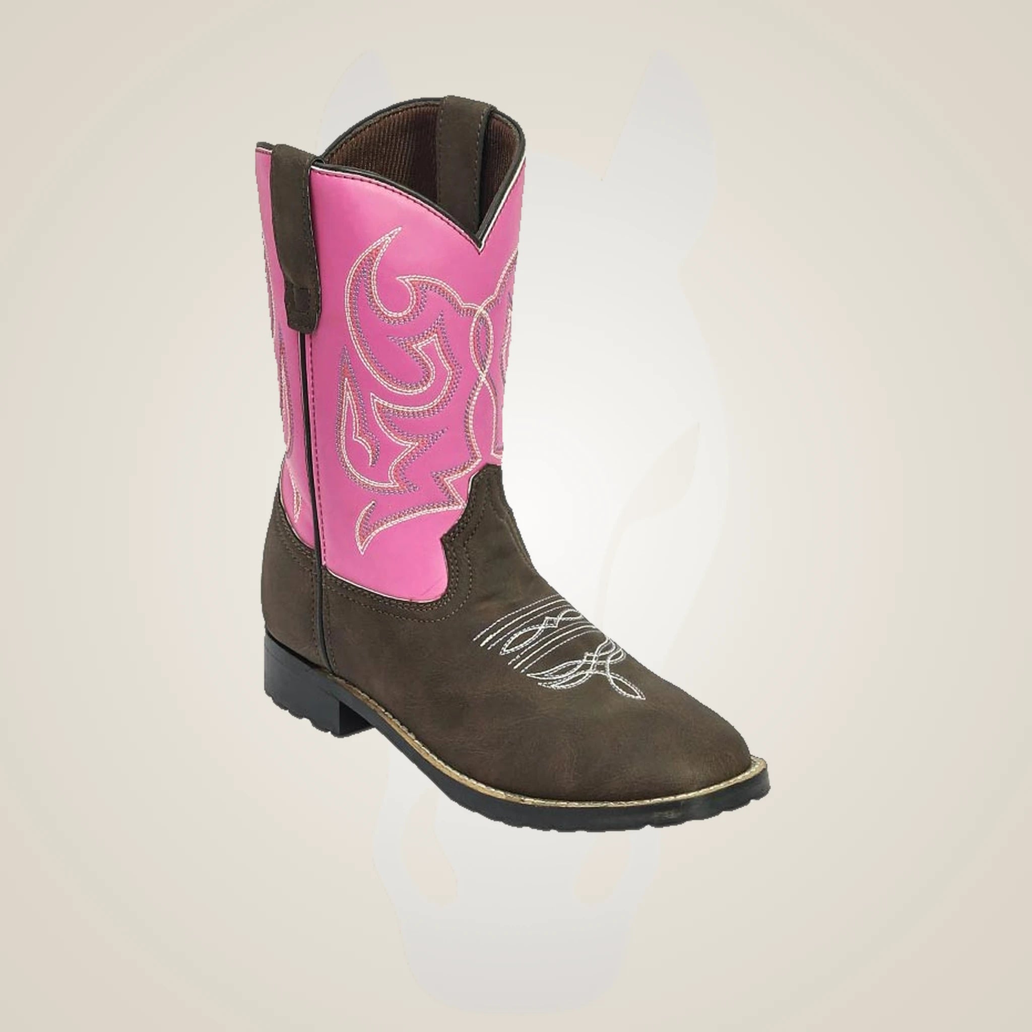 TuffRider Children's Voyageurs Square Toe Western Boot - Mocha w/ Hot Pink