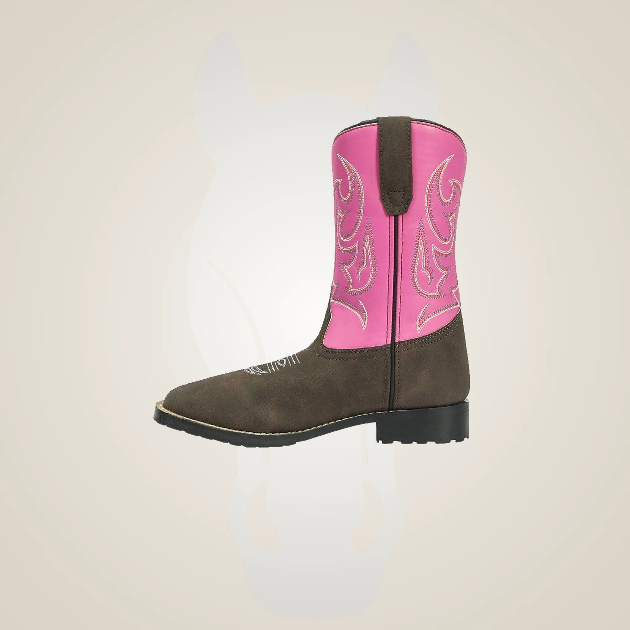 TuffRider Children's Voyageurs Square Toe Western Boot - Mocha w/ Hot Pink