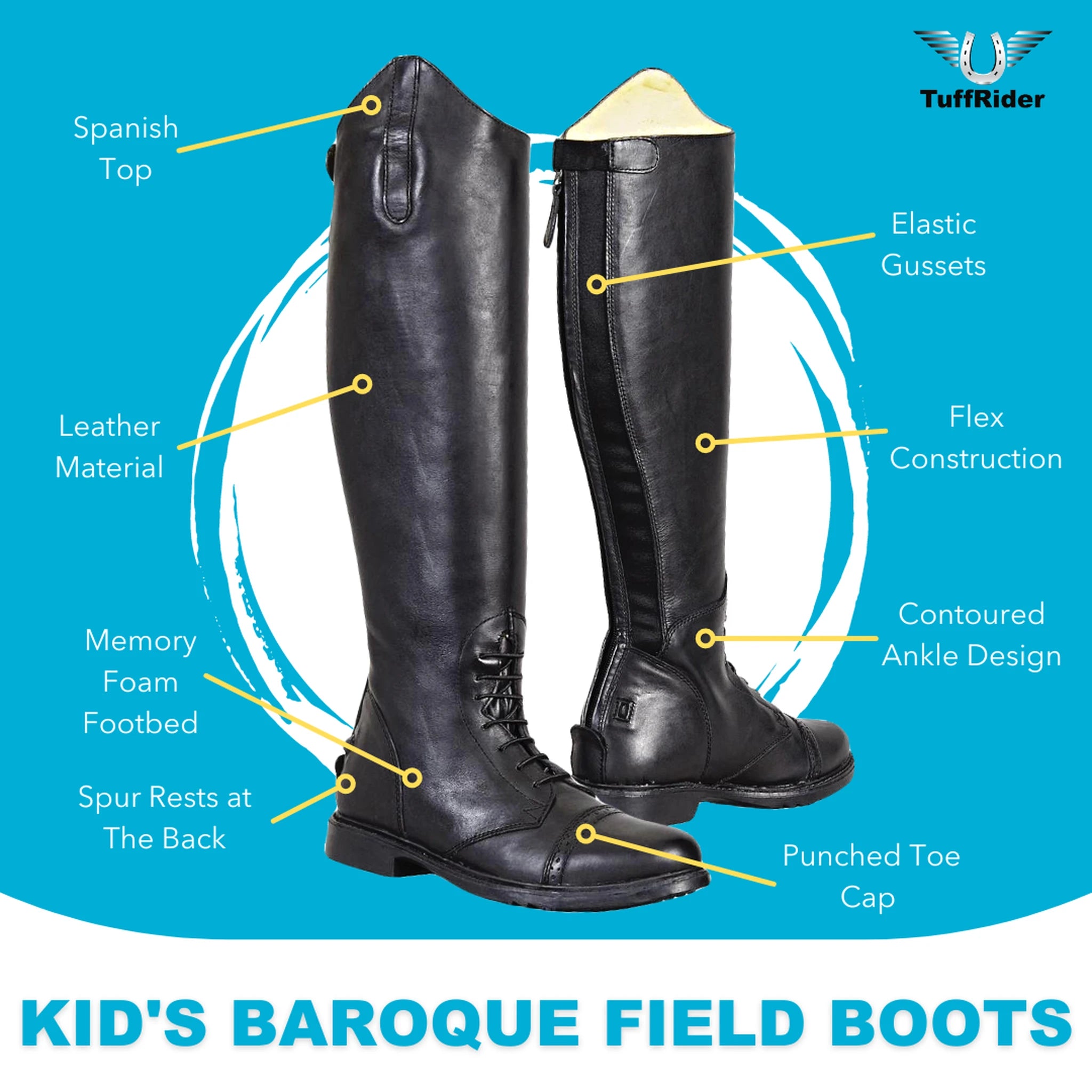 TuffRider Kids Baroque Leather Back Zipper Field Boots - Black
