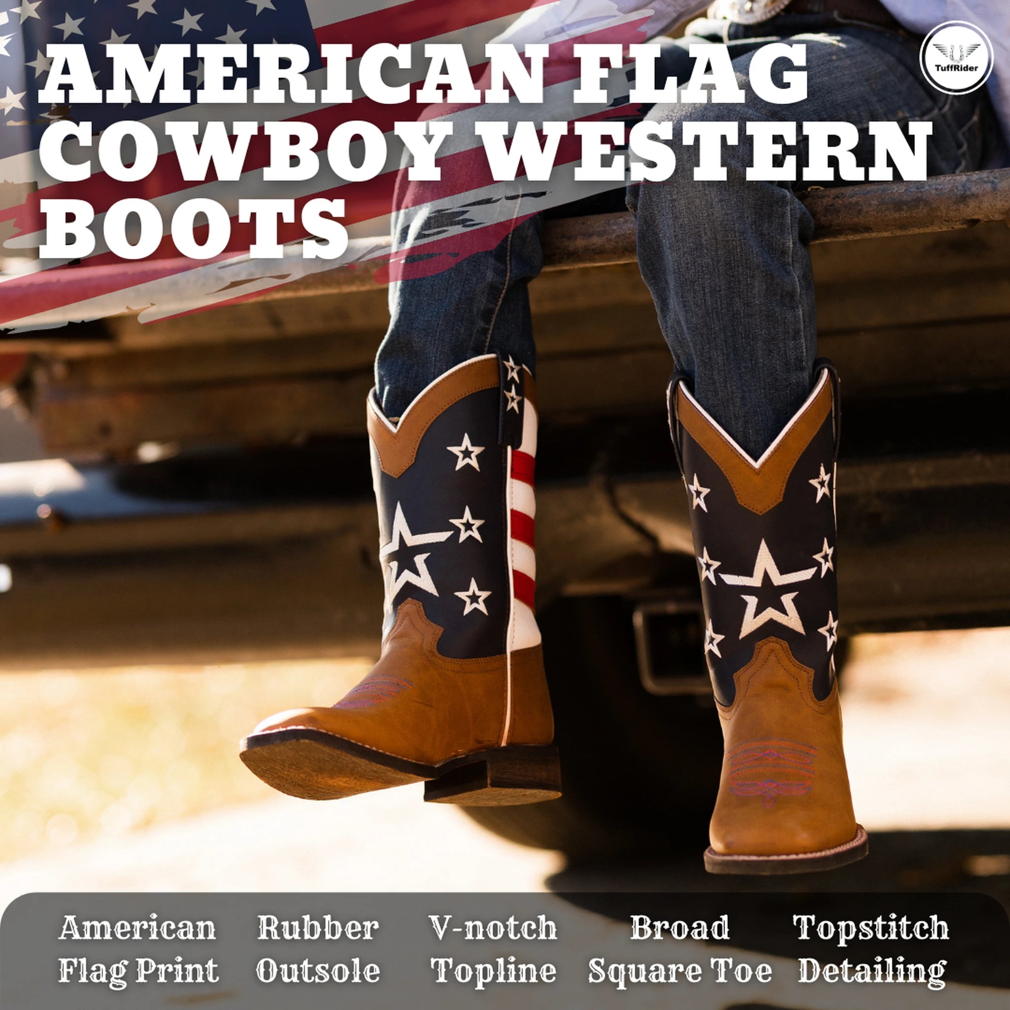 TuffRider Toddler American Flag Cowboy Western Boots - Brown