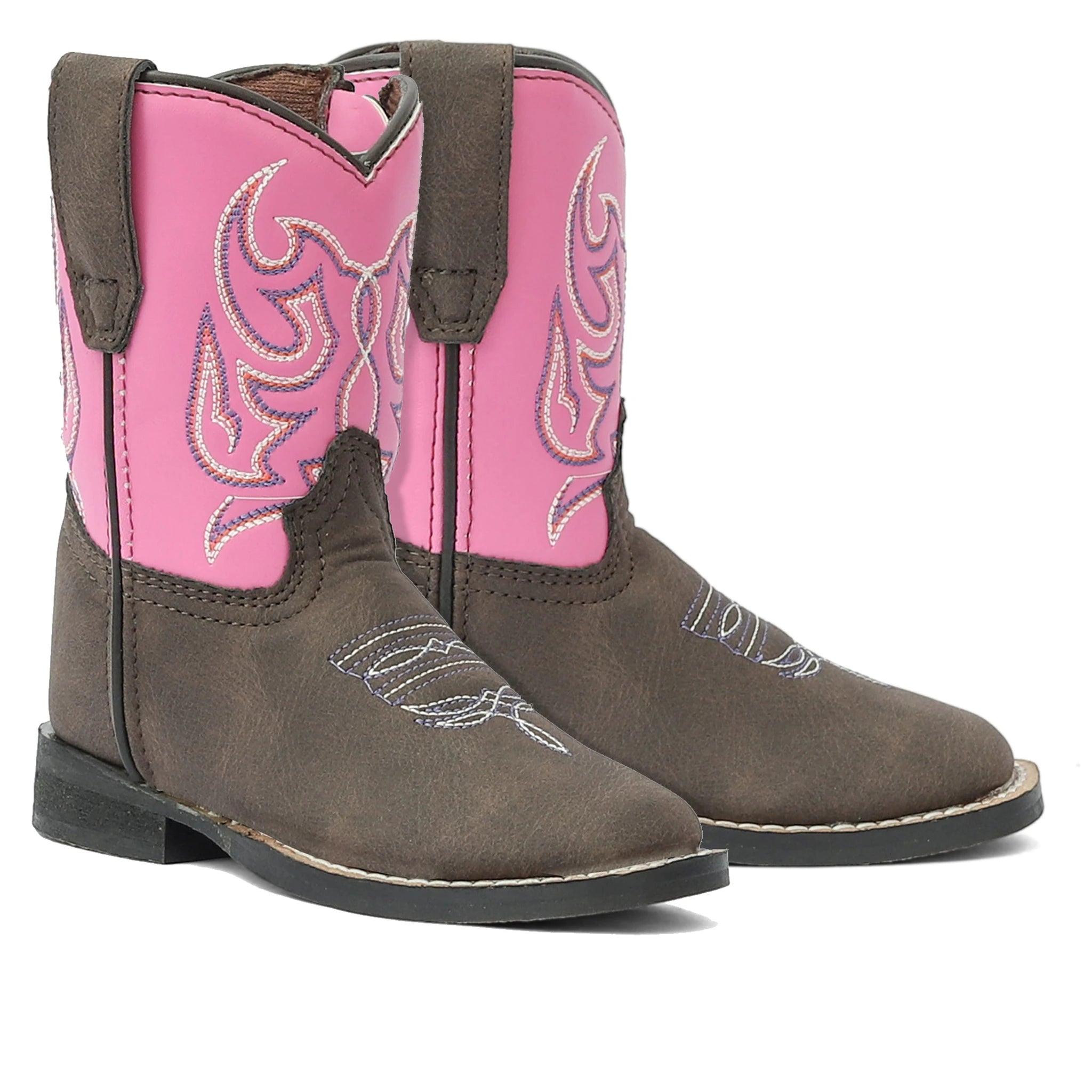TuffRider Toddler Voyageurs Square Toe Western Boot - Mocha w/ Hot Pink