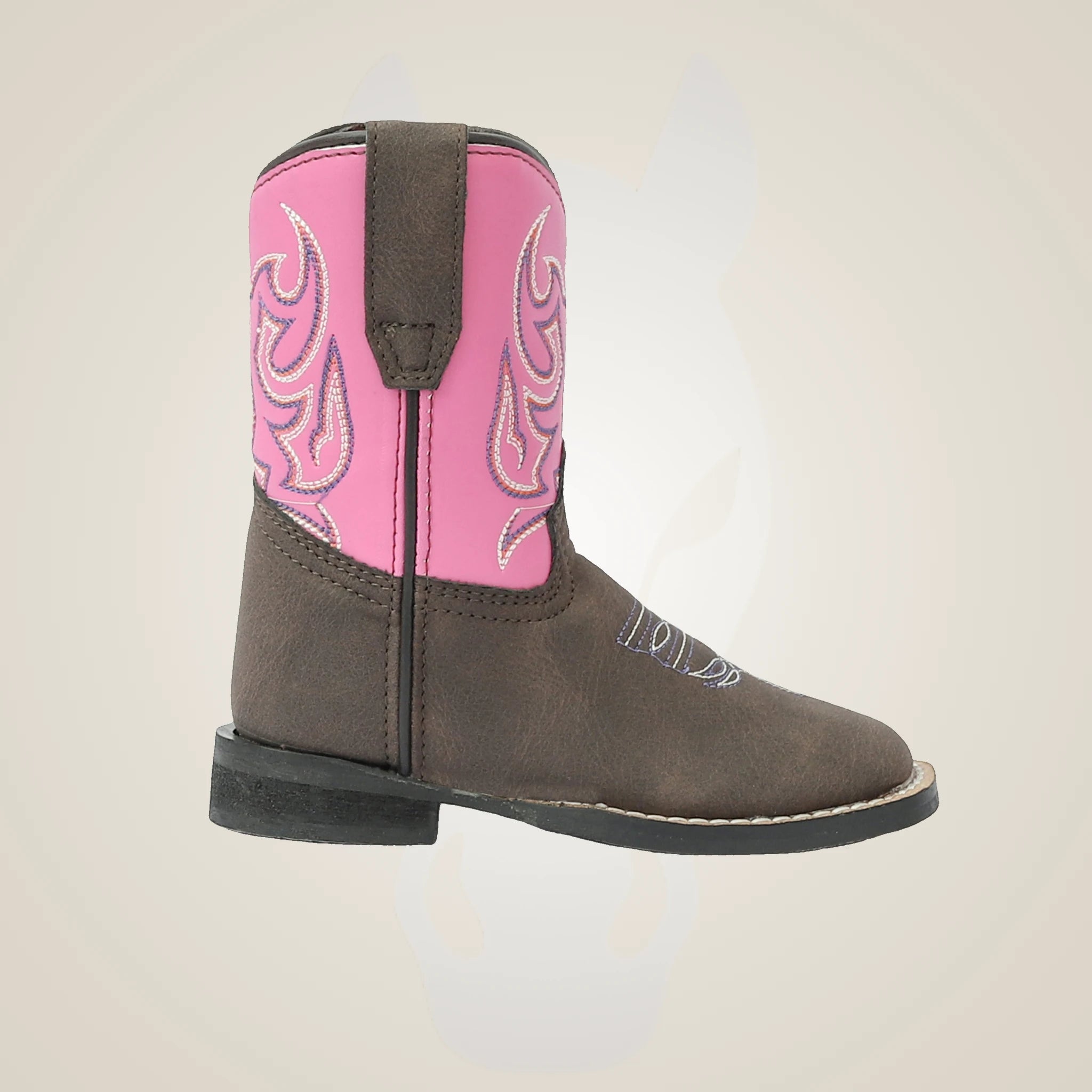 TuffRider Toddler Voyageurs Square Toe Western Boot - Mocha w/ Hot Pink