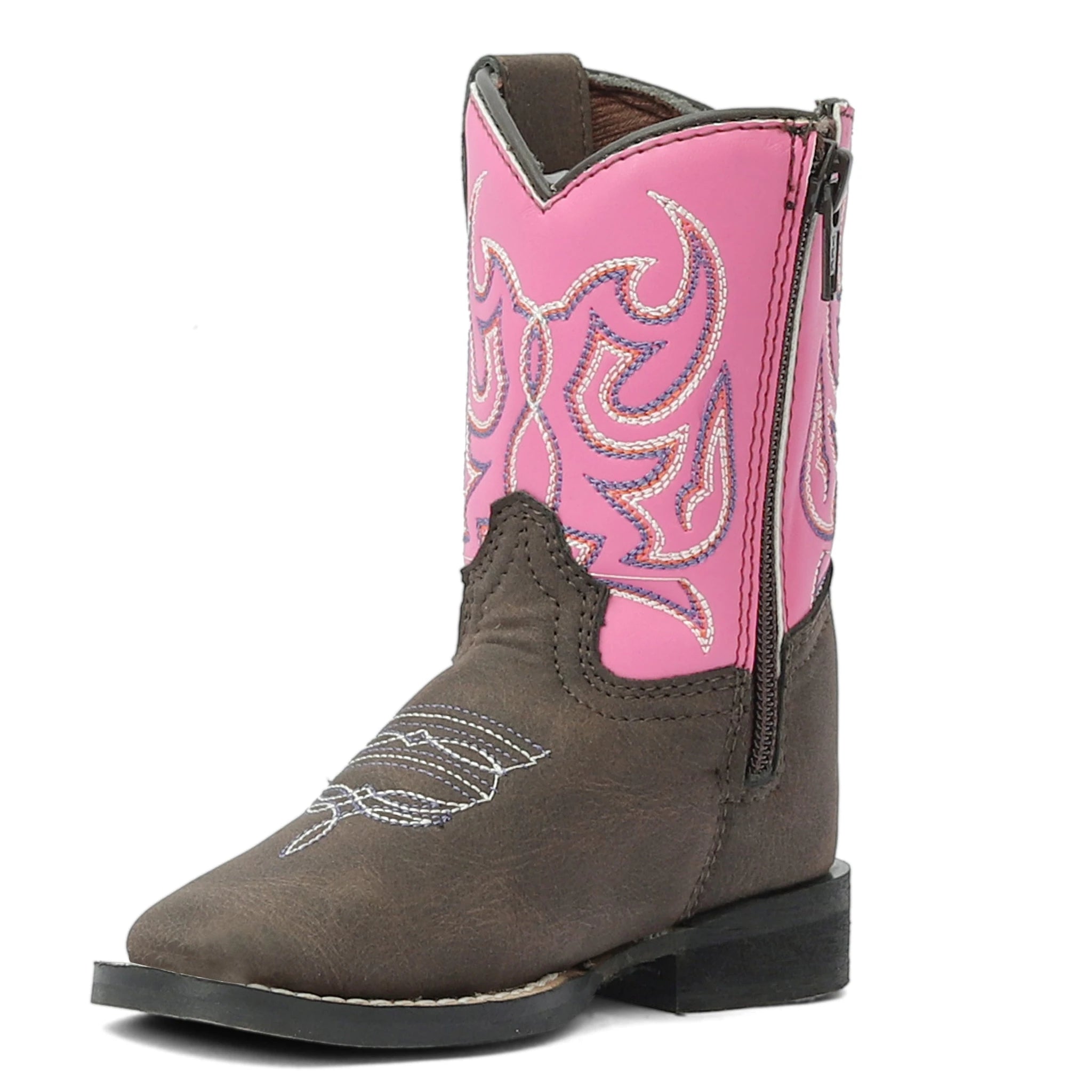 TuffRider Toddler Voyageurs Square Toe Western Boot - Mocha w/ Hot Pink