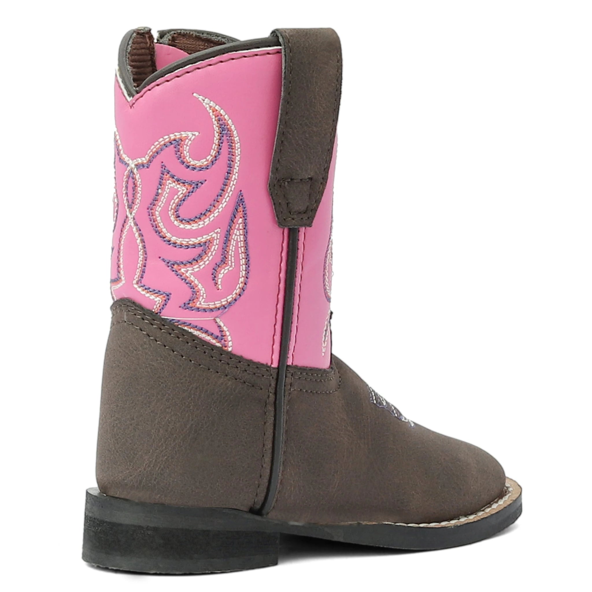 TuffRider Toddler Voyageurs Square Toe Western Boot - Mocha w/ Hot Pink