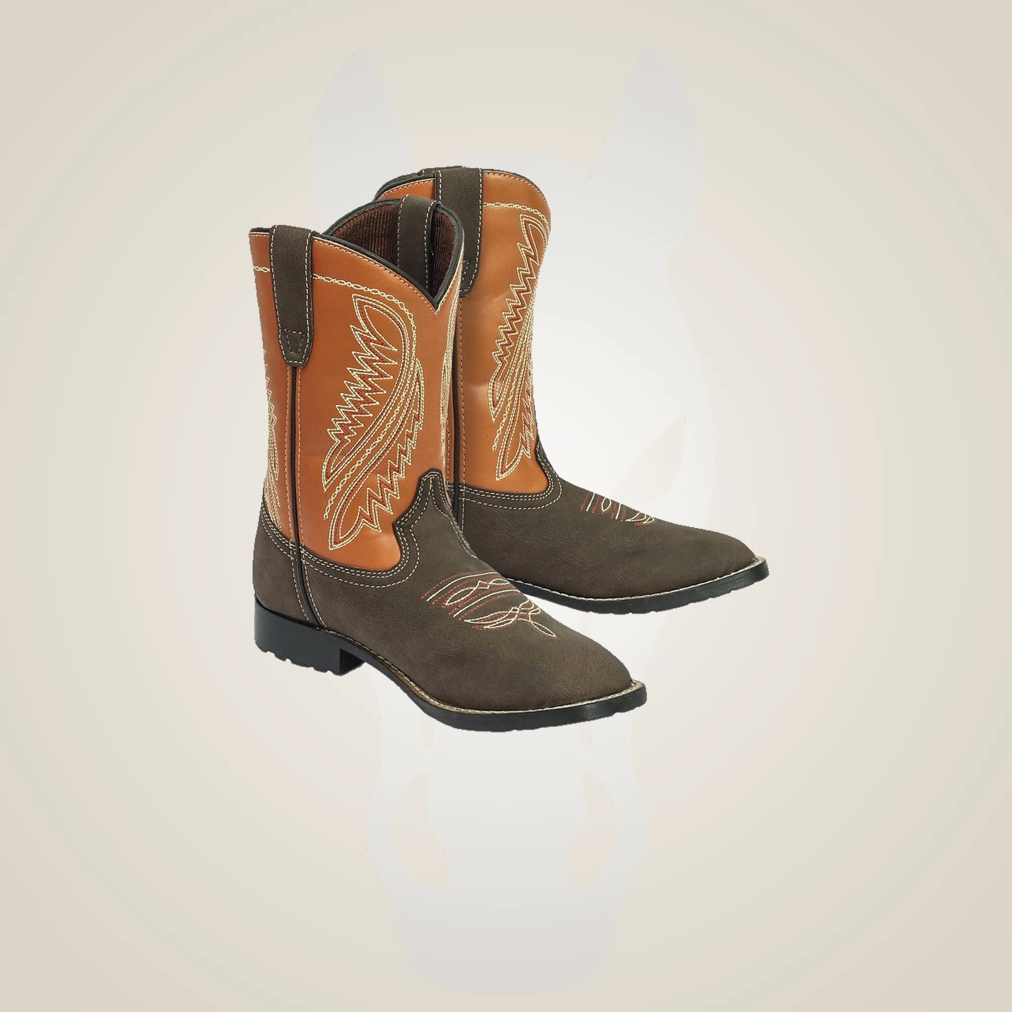 TuffRider Youth Big Bend Rounded Toe Western Boot - Mocha w/ Rust
