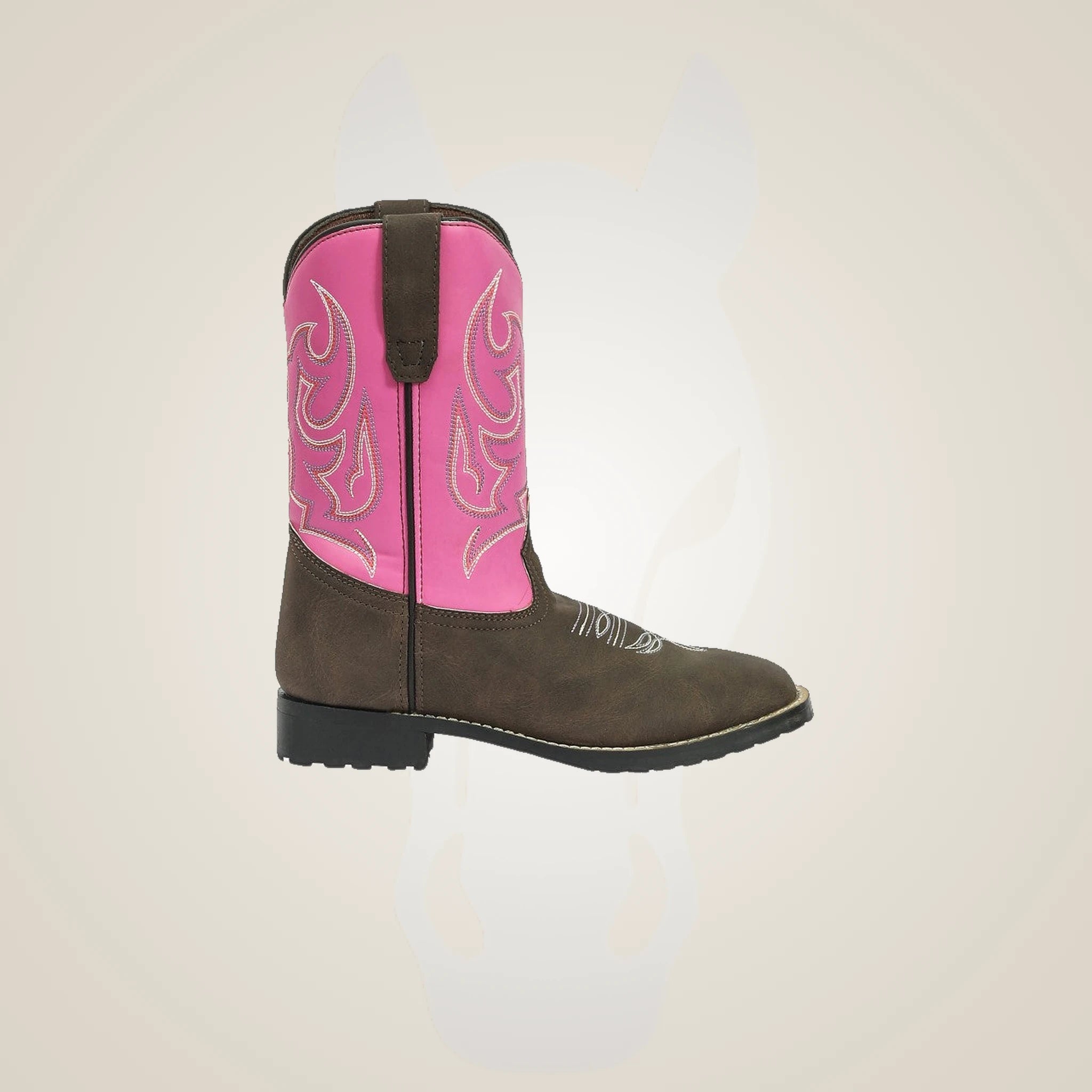 TuffRider Youth Voyageurs Square Toe Western Boot - Mocha w/ Hot Pink